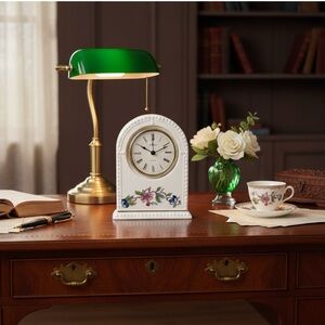 Aynsley Pembroke Mantle Desk Clock Bone China Floral Birds Gold Trim New Battery